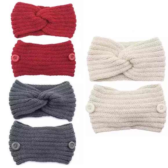 Set of 3 Mask friendly knit hair wraps buttons hold mask on hairband head wrap - Picture 2 of 8